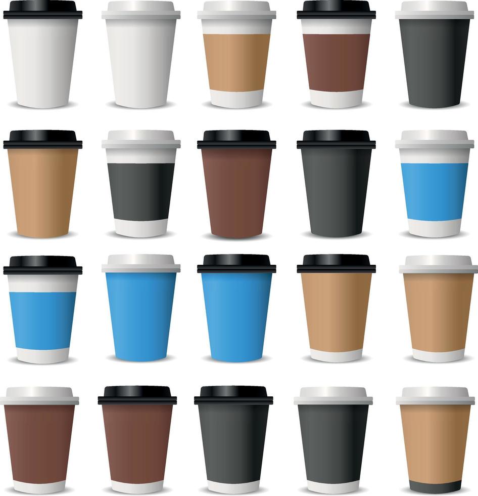 20 piezas tazas realistas para café y té en un fondo blanco - vector