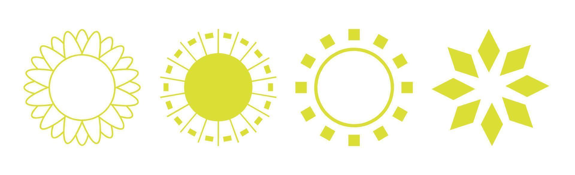 Collection of 4 pieces of abstract different yellow sun on white background - Vector