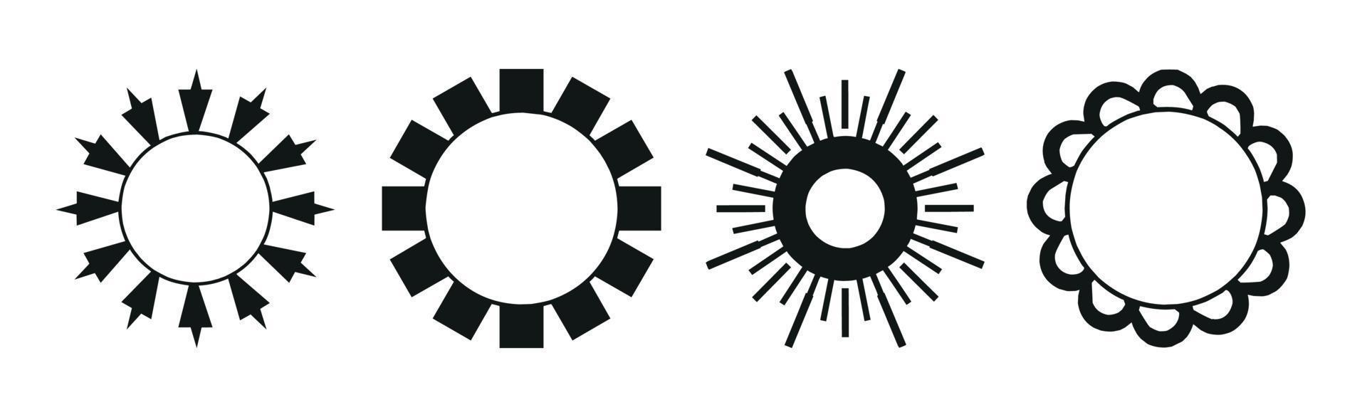 Collection of 4 different black sun abstraction pieces on white background - Vector