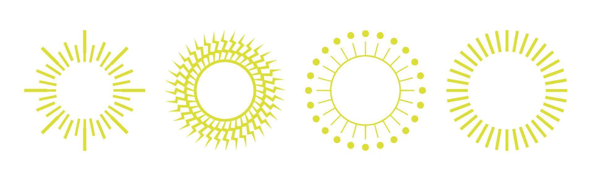 Collection of 4 pieces of abstract different yellow sun on white background - Vector