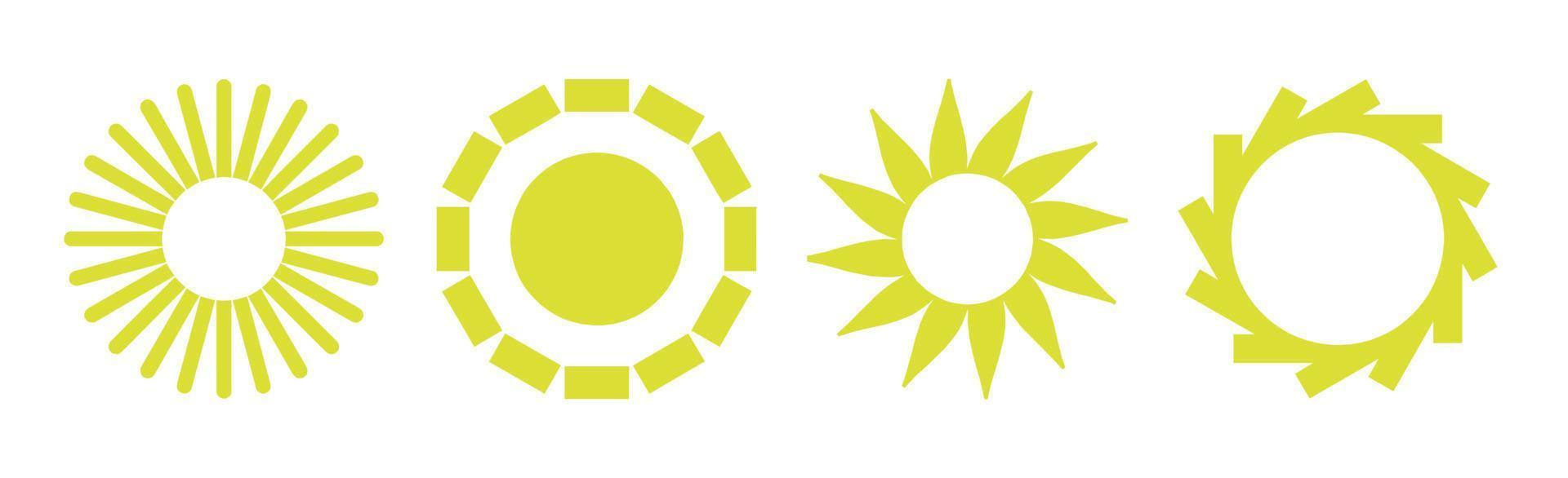 Collection of 4 pieces of abstract different yellow sun on white background - Vector