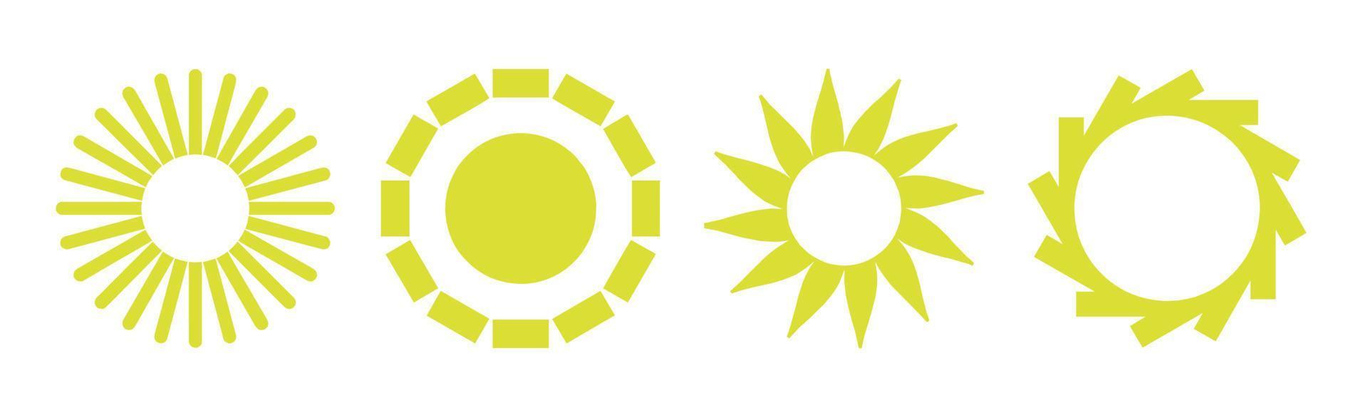 Collection of 4 pieces of abstract different yellow sun on white background - Vector