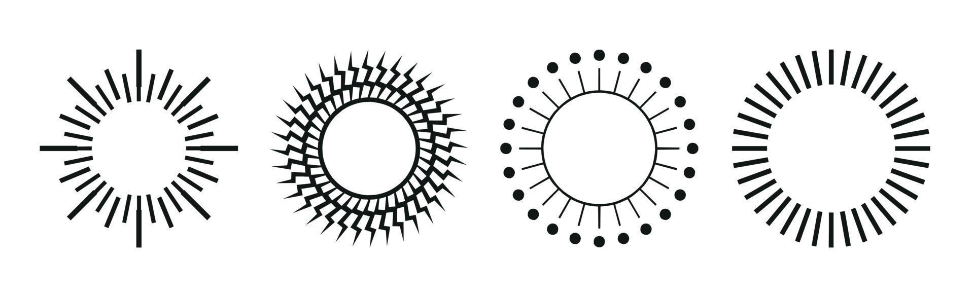 colección de 4 diferentes piezas de abstracción de sol negro sobre fondo blanco - vector