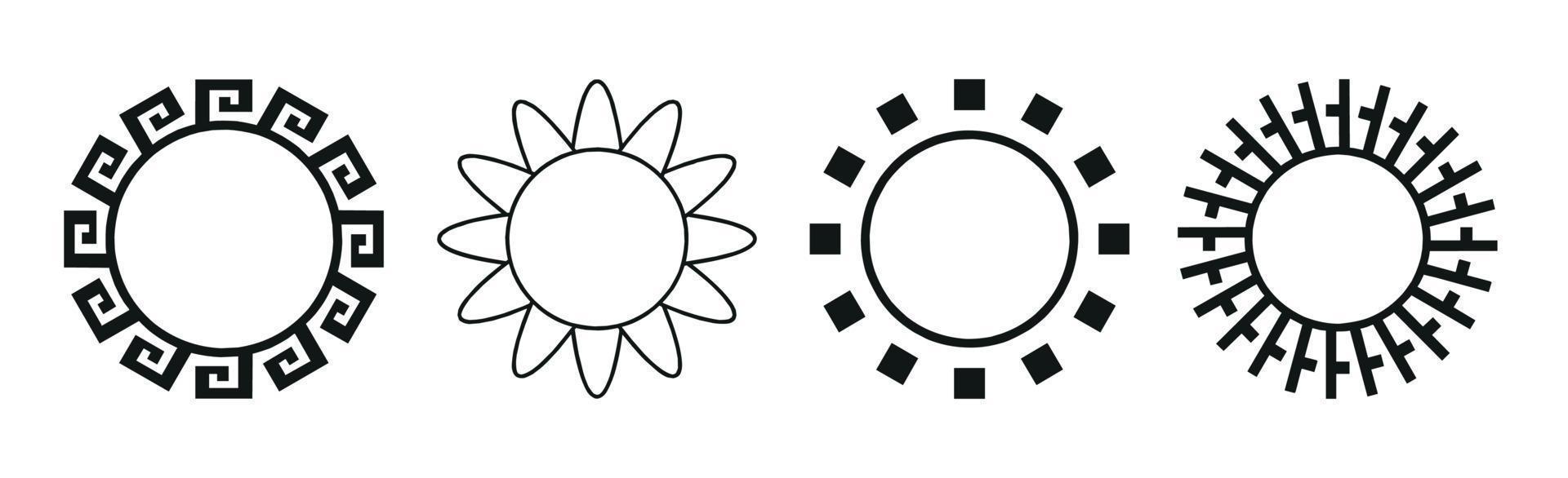 Collection of 4 different black sun abstraction pieces on white background - Vector