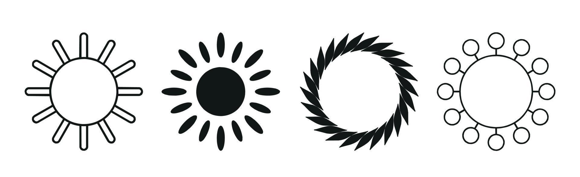 Collection of 4 different black sun abstraction pieces on white background - Vector