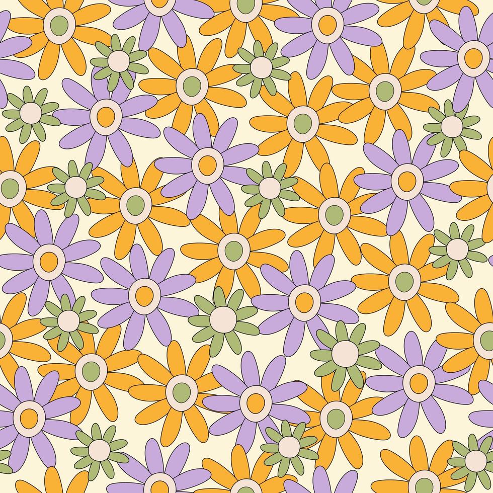 patrón retro vintage sin costuras con flores hippie maravillosas sobre un fondo beige. impresión botánica abstracta. ilustración vectorial vector