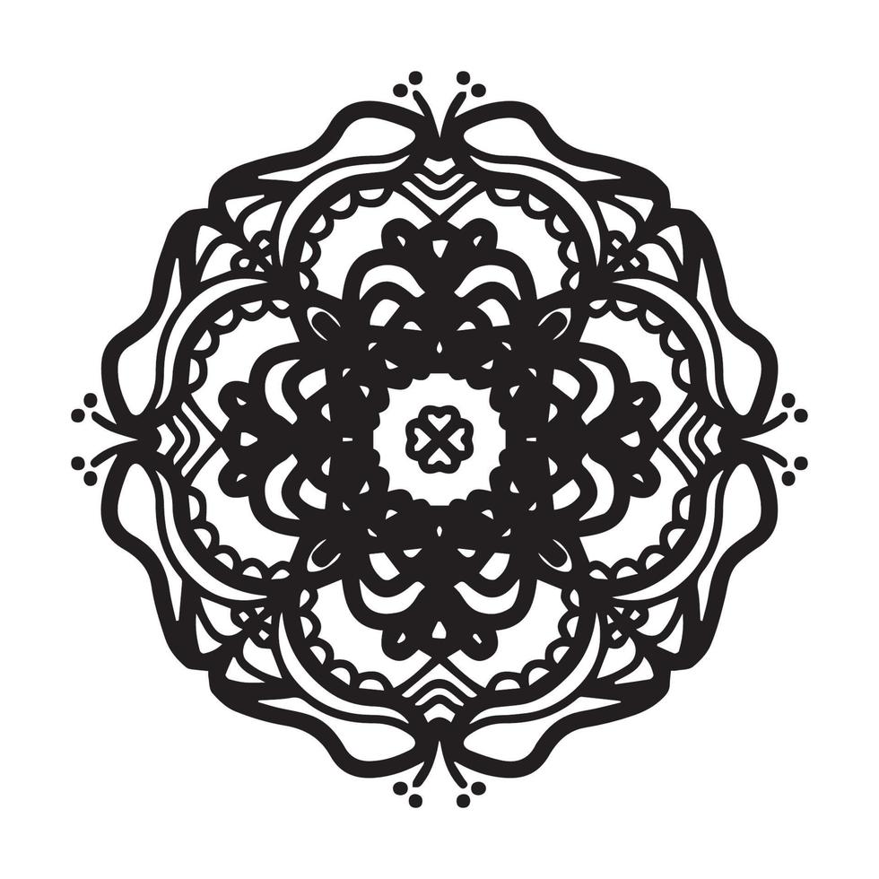 patrón circular de mandala en blanco y negro, decorado con arte de mandala fresco bohemio, flores de henna, rito mehndi y simetría monocromática. página de libro para colorear mandal, terapia antiestrés. vector
