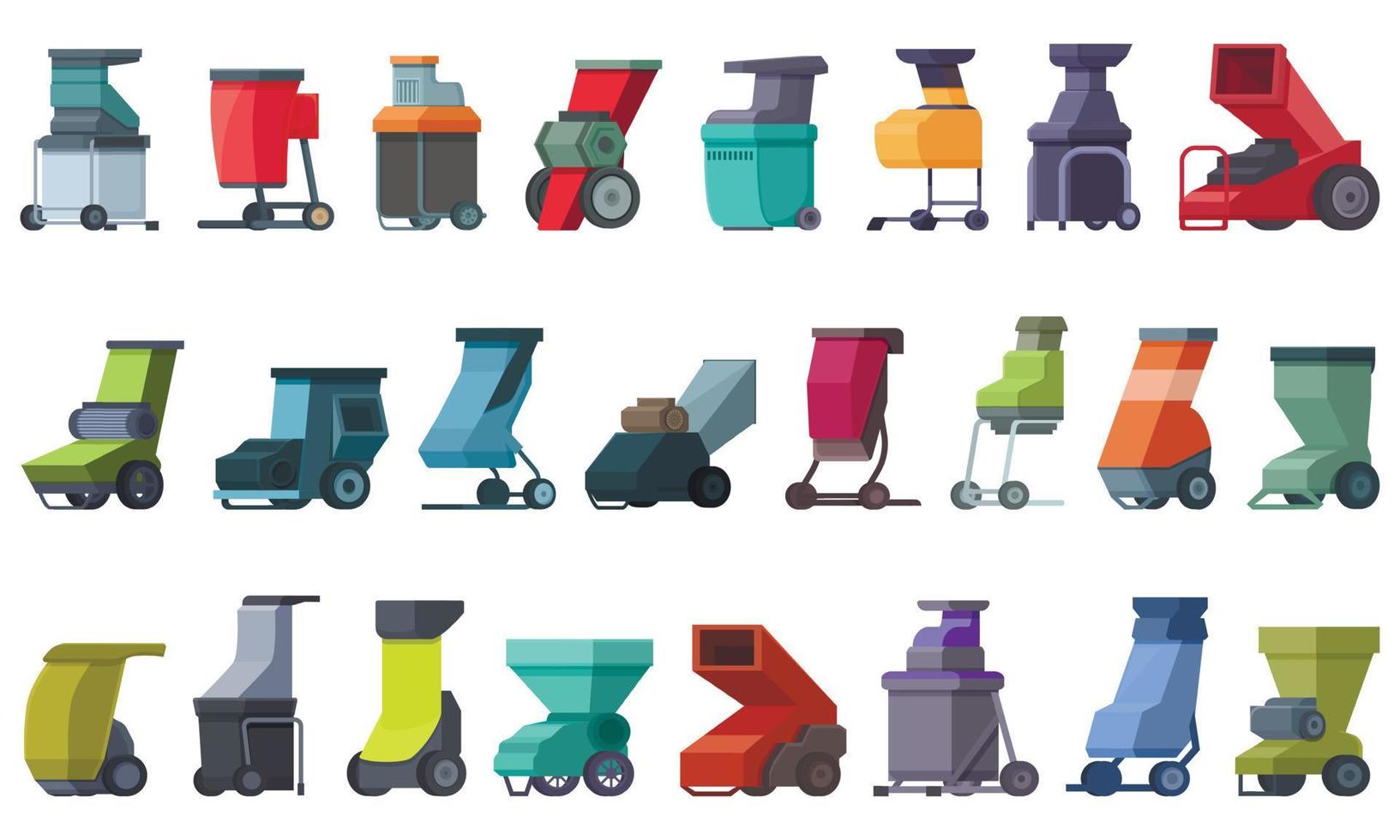 Garden shredder icons set cartoon vector. Wood tree 13400688 Vector Art