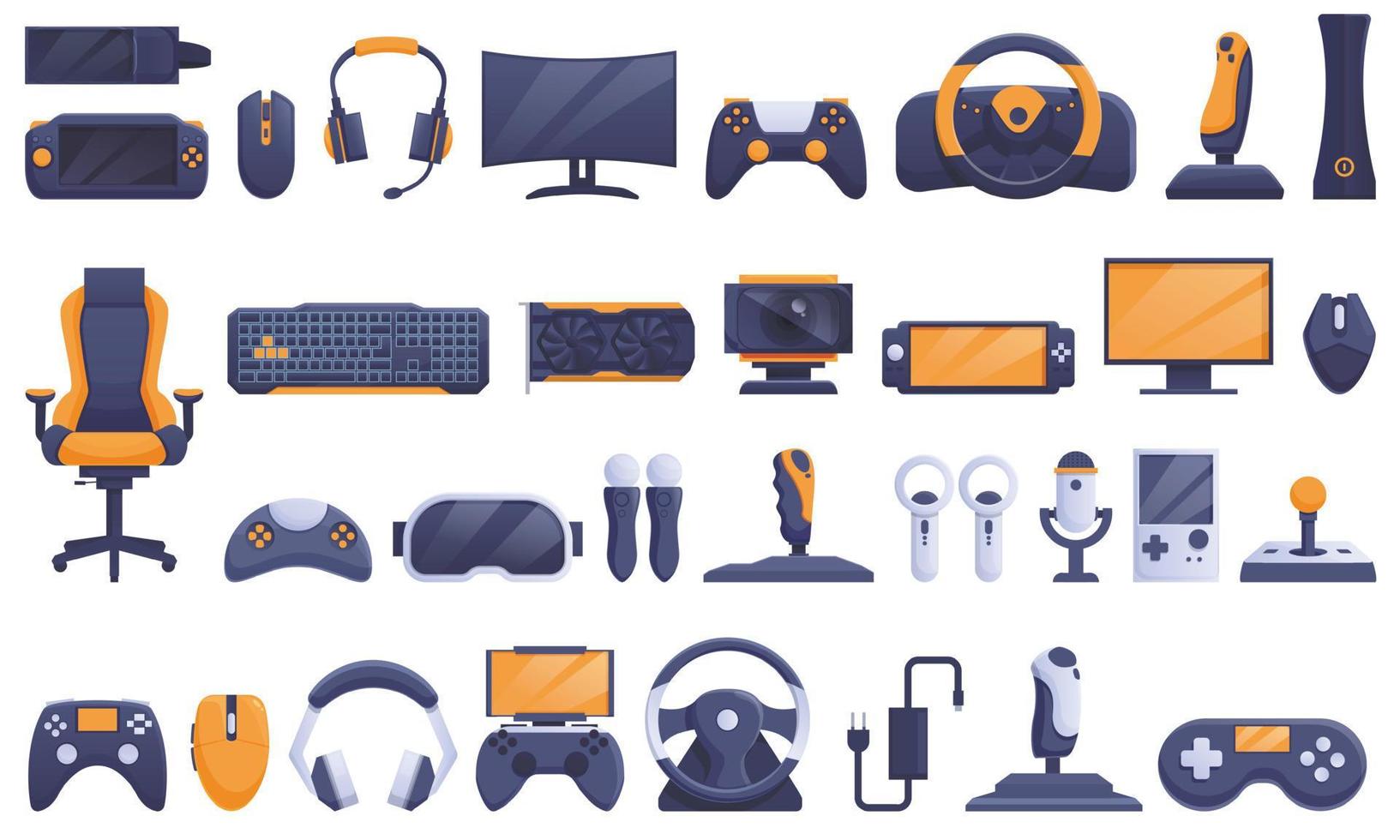 los iconos de los accesorios del juego establecen el vector de dibujos animados. controlador de videojuegos