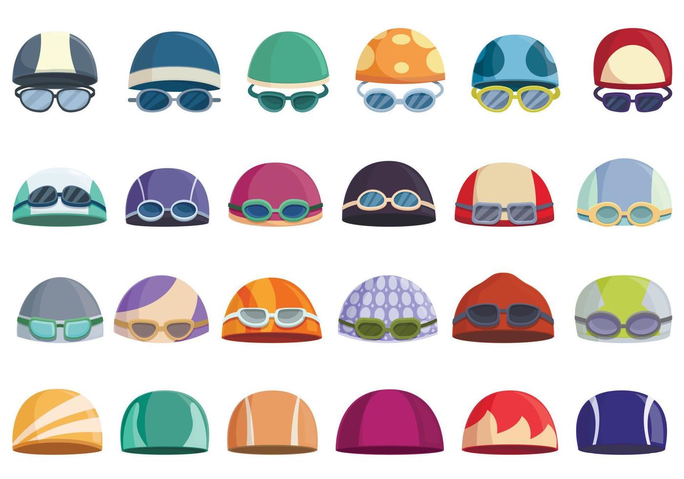 Swimming cap icons set cartoon vector. Pool swim vector
