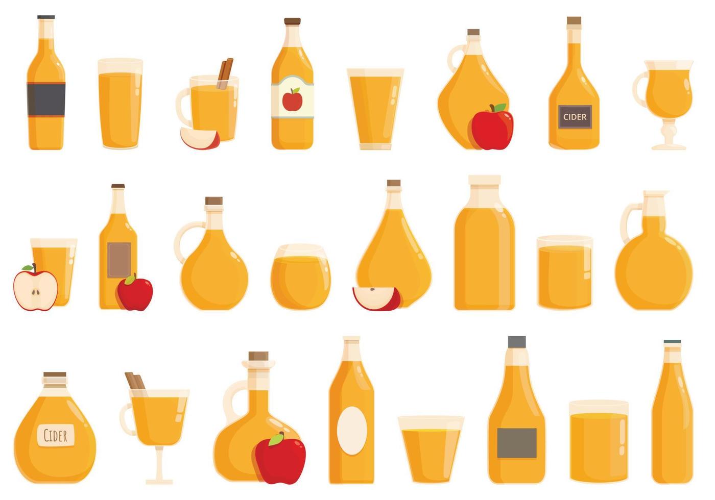 Apple cider icons set cartoon vector. Splash beer vector