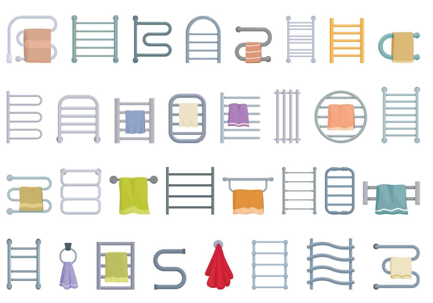 Towel dryer icons set cartoon vector. Spa house vector