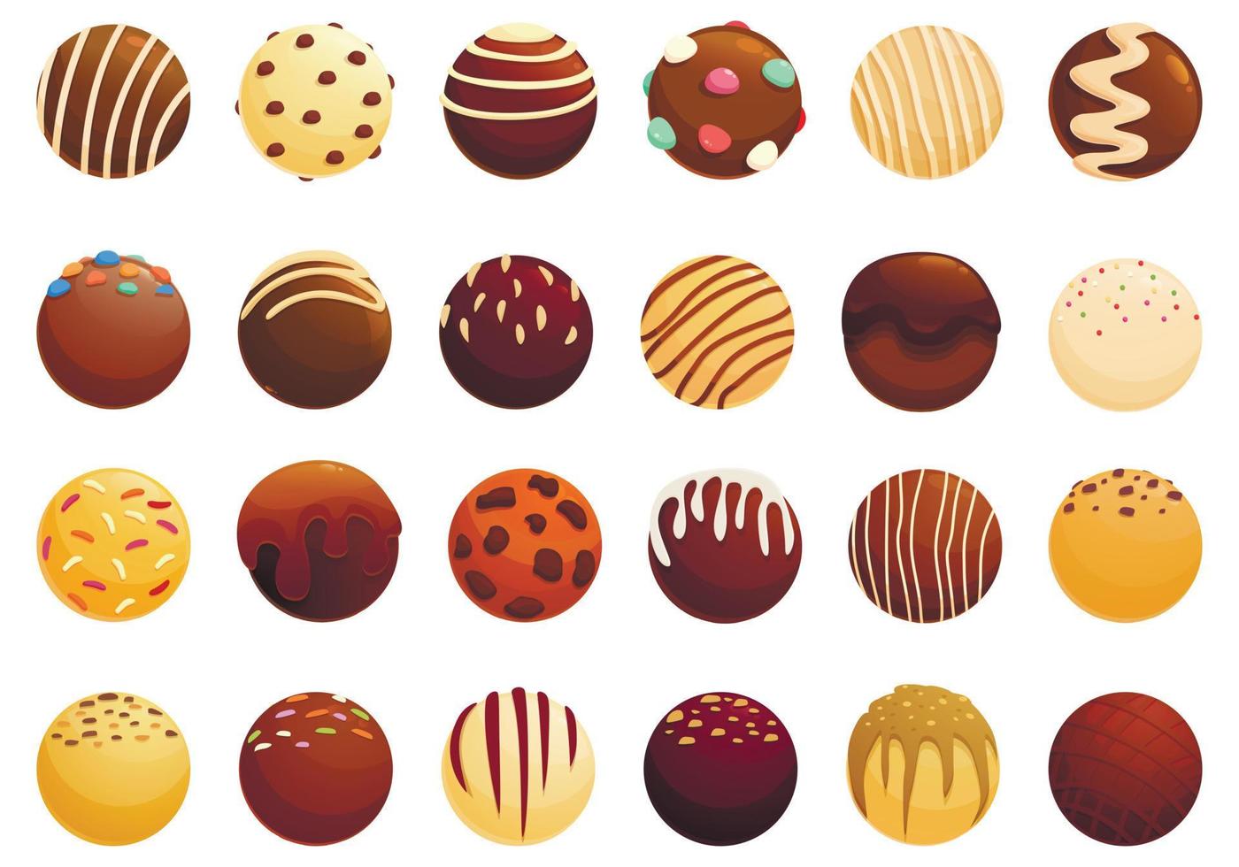 conjunto de iconos de bomba de cacao vector de dibujos animados. chocolate de comida