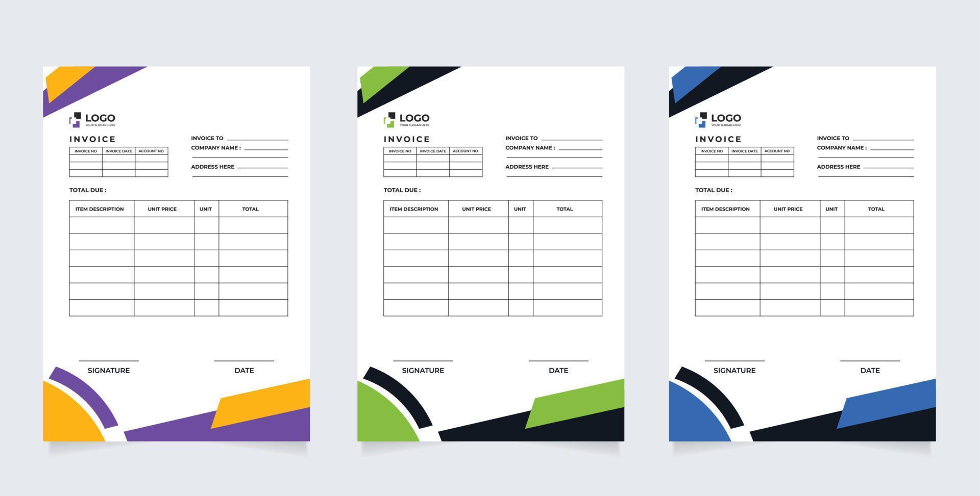 modern and professional minimal business invoice template vector format