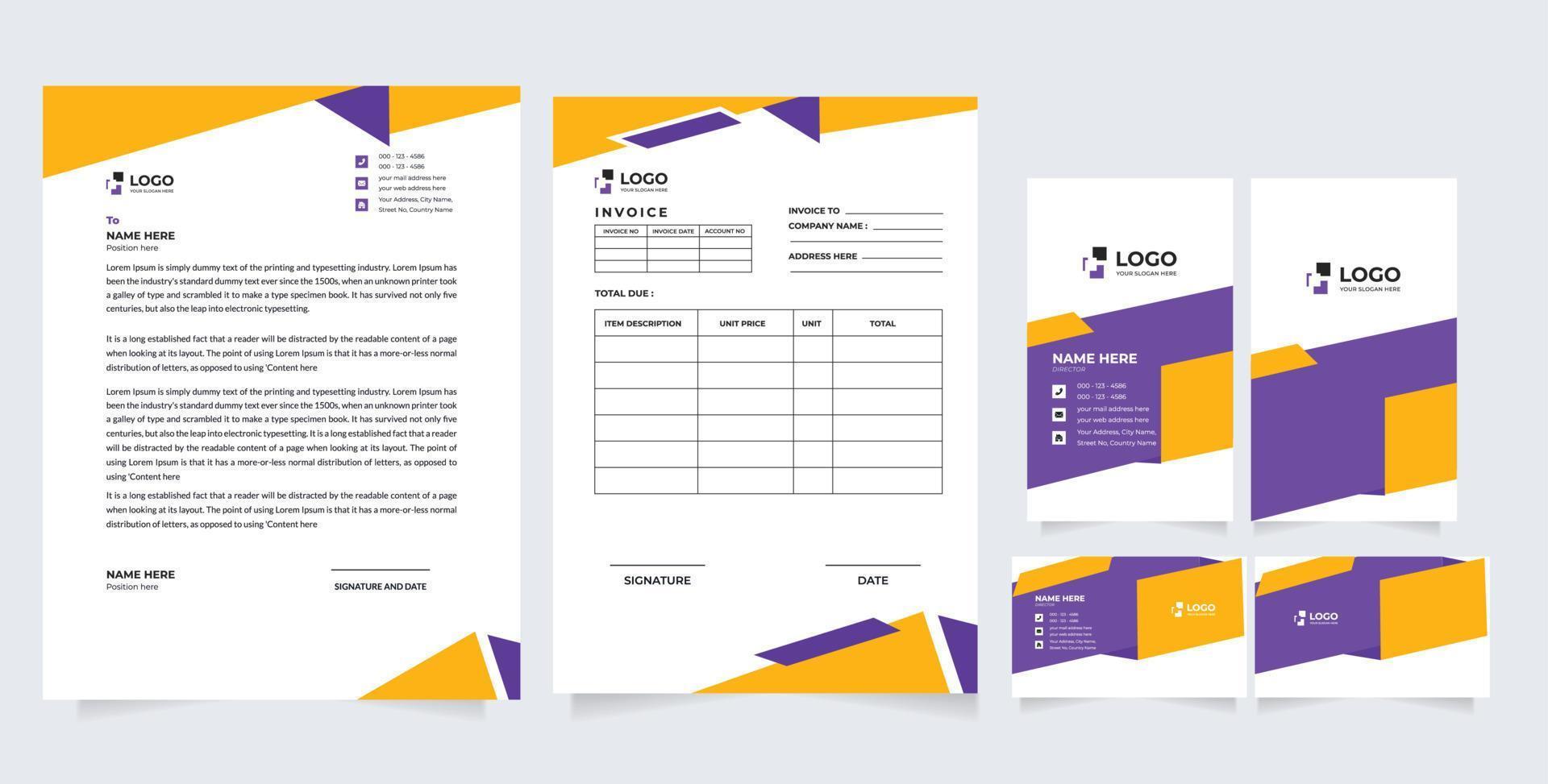 Branding design element set. business card, ID card, invoice, letterhead vector