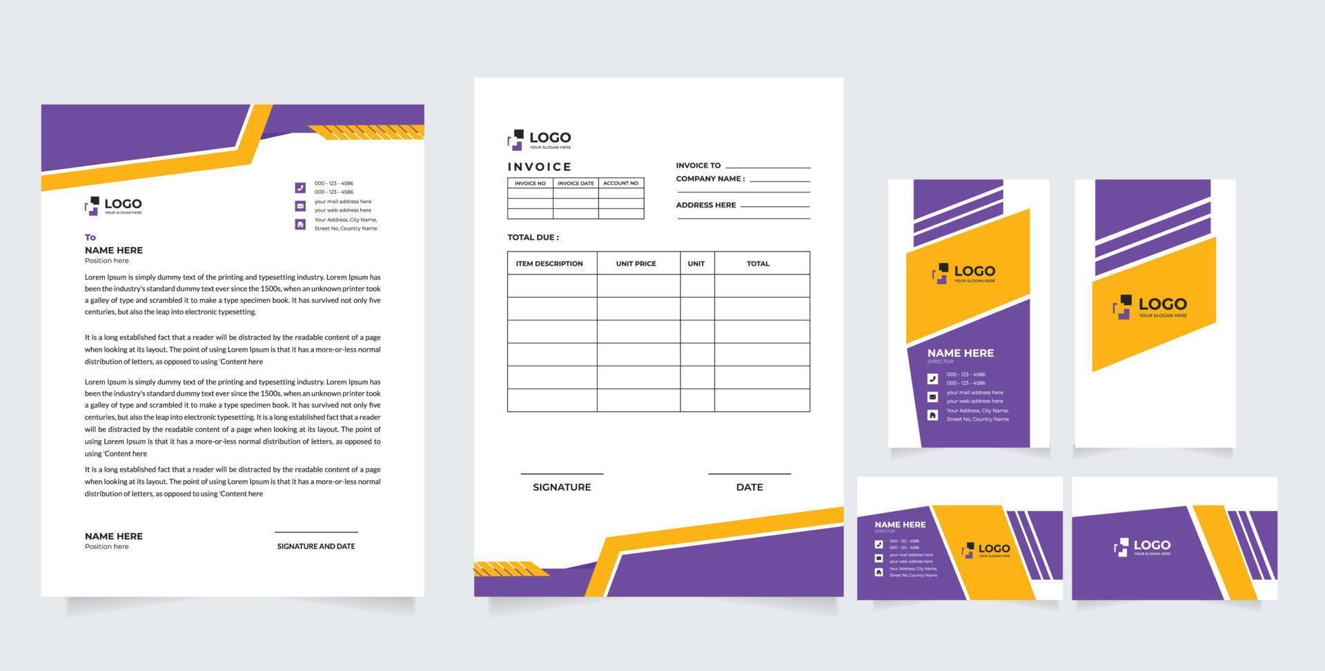 Branding design element set. business card, ID card, invoice, letterhead vector