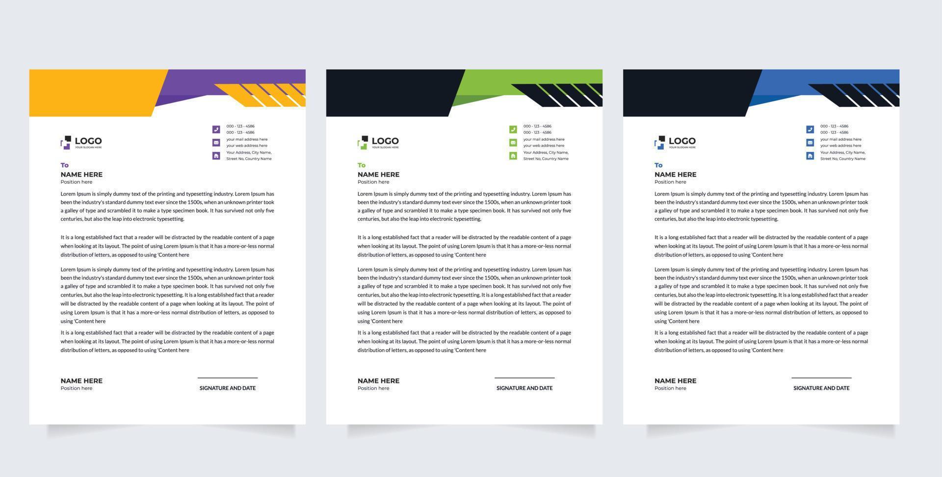 corporate modern letterhead design template. creative modern letterhead design template vector