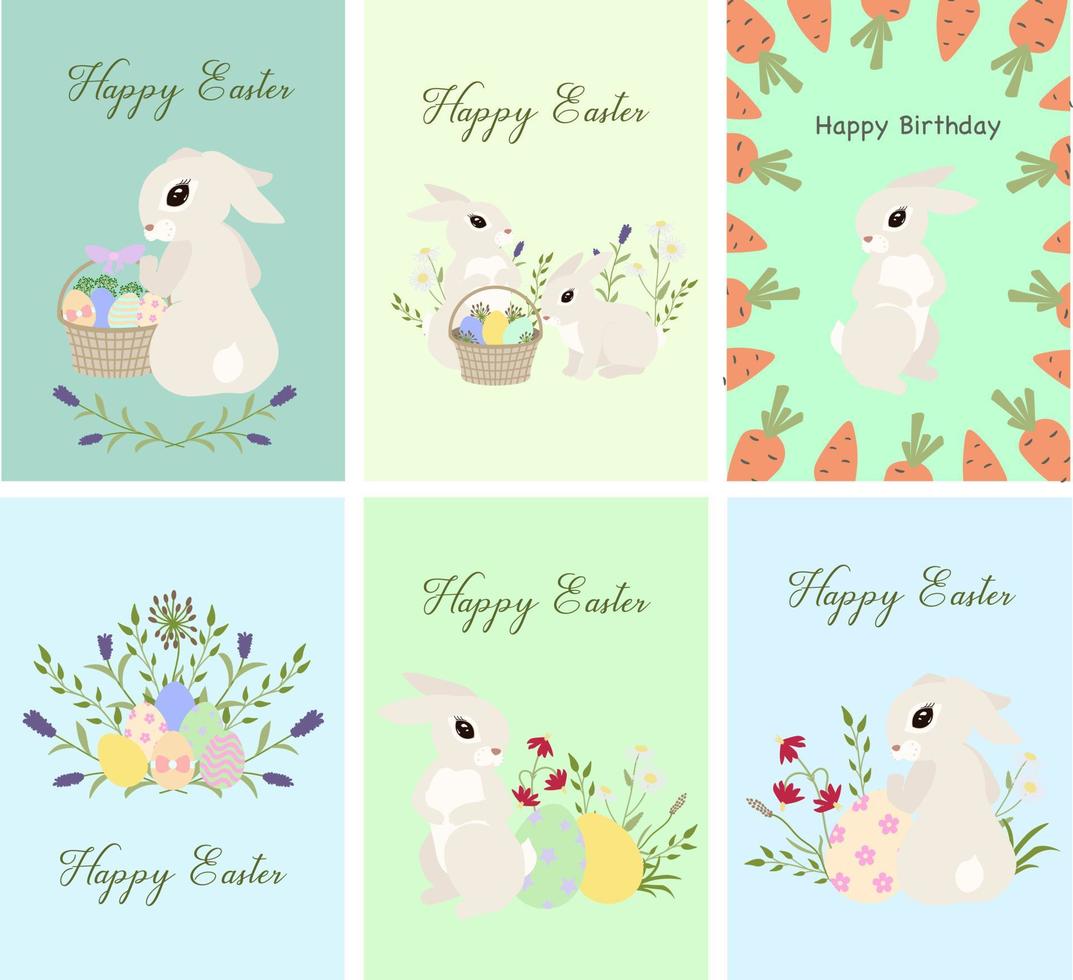 banners de dibujos animados de pascua con símbolos de pascua felices aislados vector