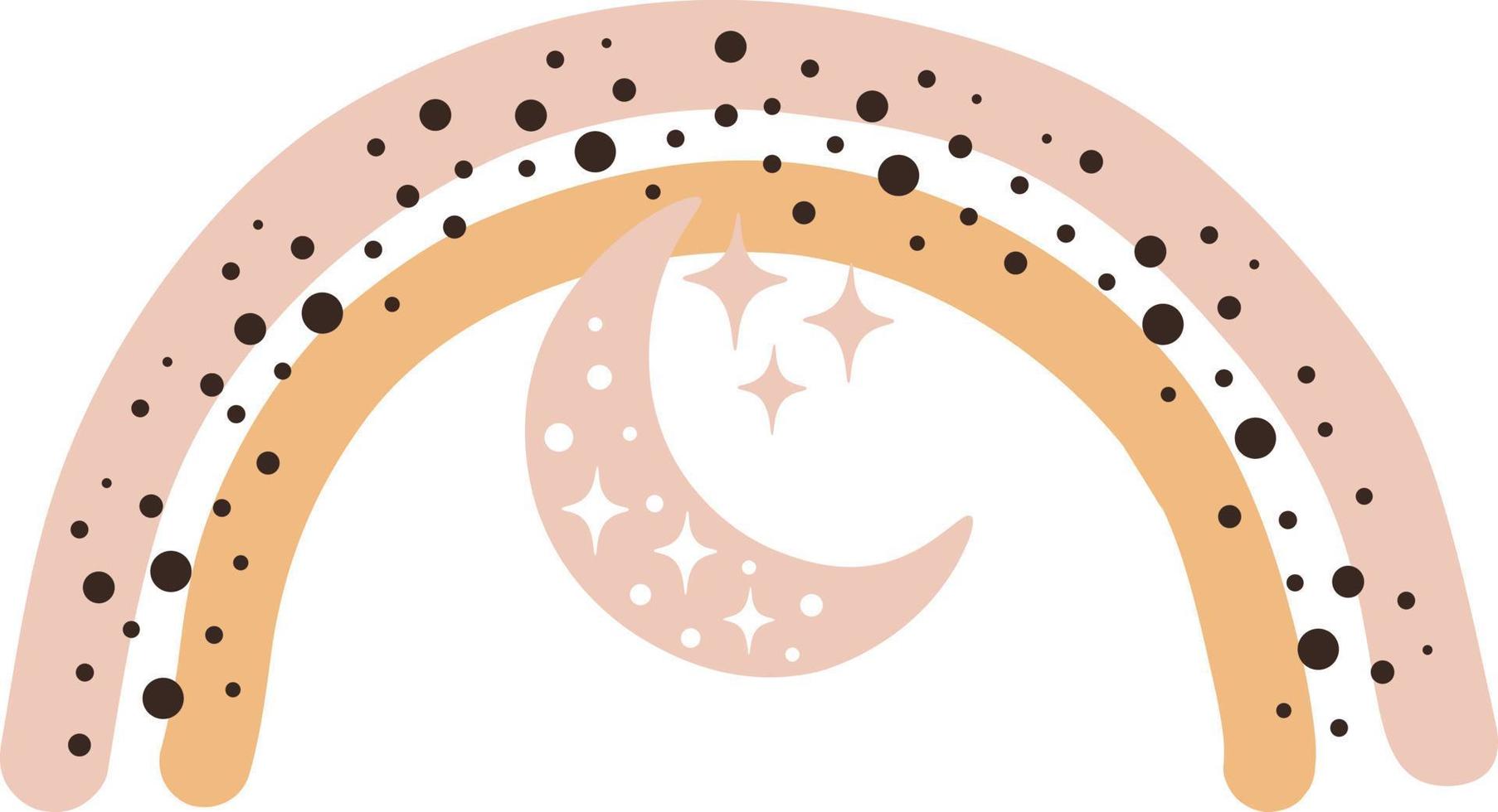 Rainbow with stars and moon in children's scandinavian style isolated on a white background. Perfect for kids, posters, prints, postcards, fabric. vector