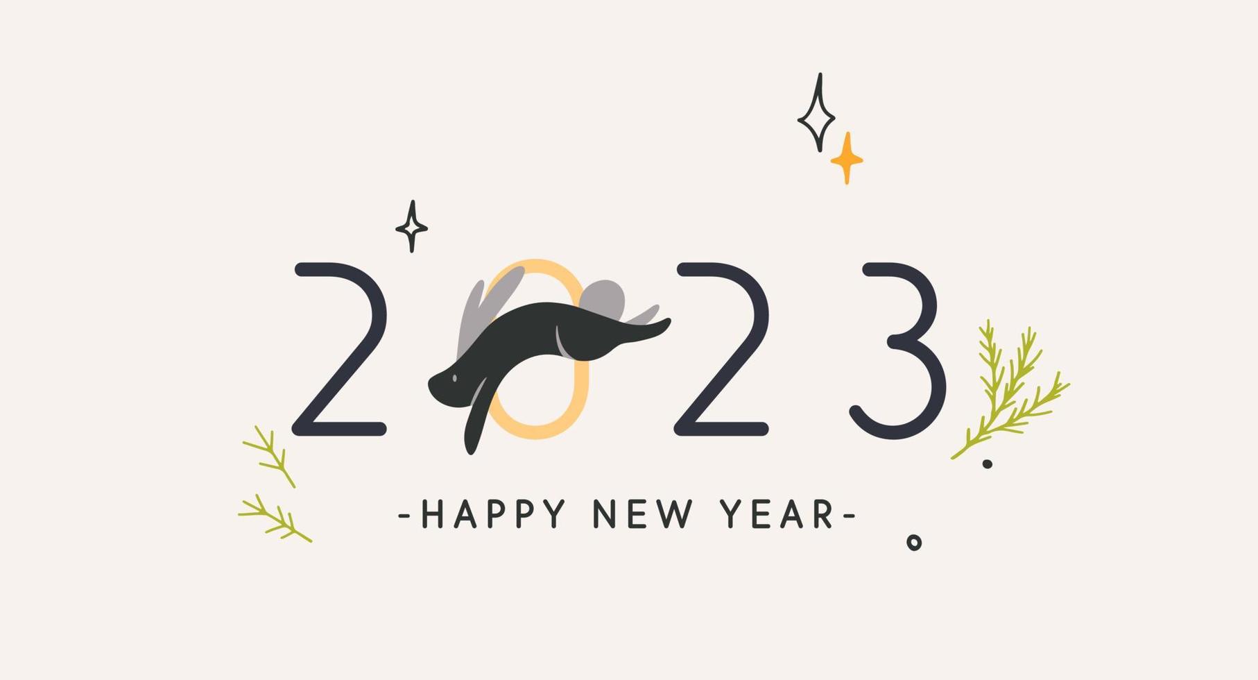 Merry Christmas and Happy New Year 2023 with zodiac black little rabbit Scandinavian poster design vector