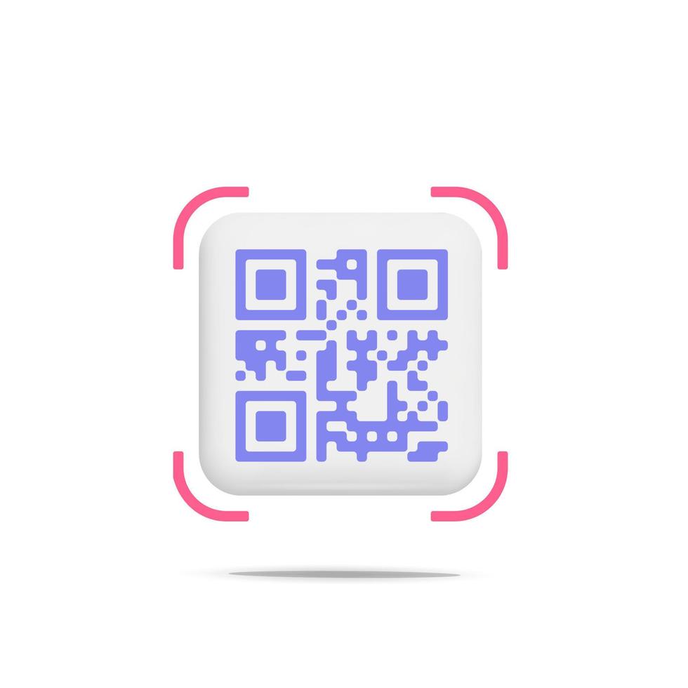 Escaneo de código qr violeta vectorial 3d para aplicaciones móviles y compras en línea para el diseño de iconos de teléfonos inteligentes vector