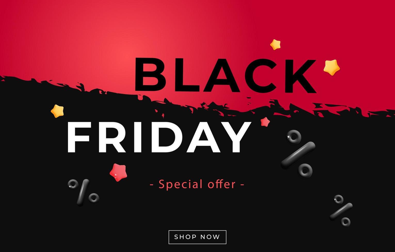 Black Friday Sale banner with discount label tag realistic render template 3d vector design illustration