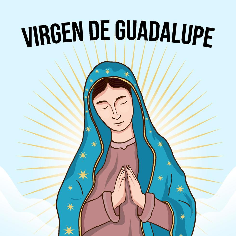 virgen de guadalupe ilustración en diseño plano vector