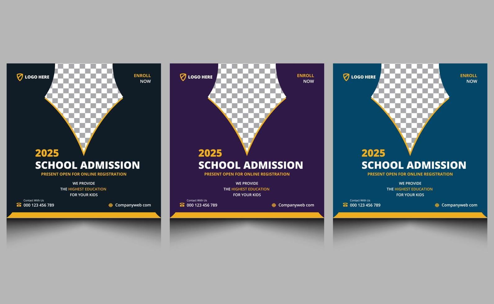 Elegant clean creative modern professional editable kids back to school admission education square promotion business social media banner post template design. vector