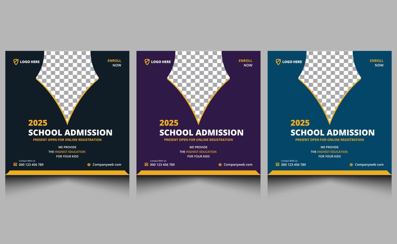 Elegant clean creative modern professional editable kids back to school admission education square promotion business social media banner post template design. vector