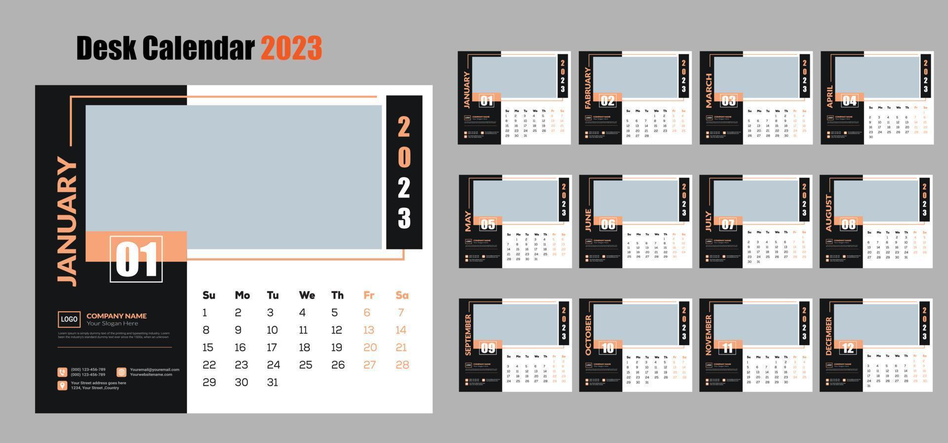 Classic new year 2023 desk calendar and Monthly Planner design. vector