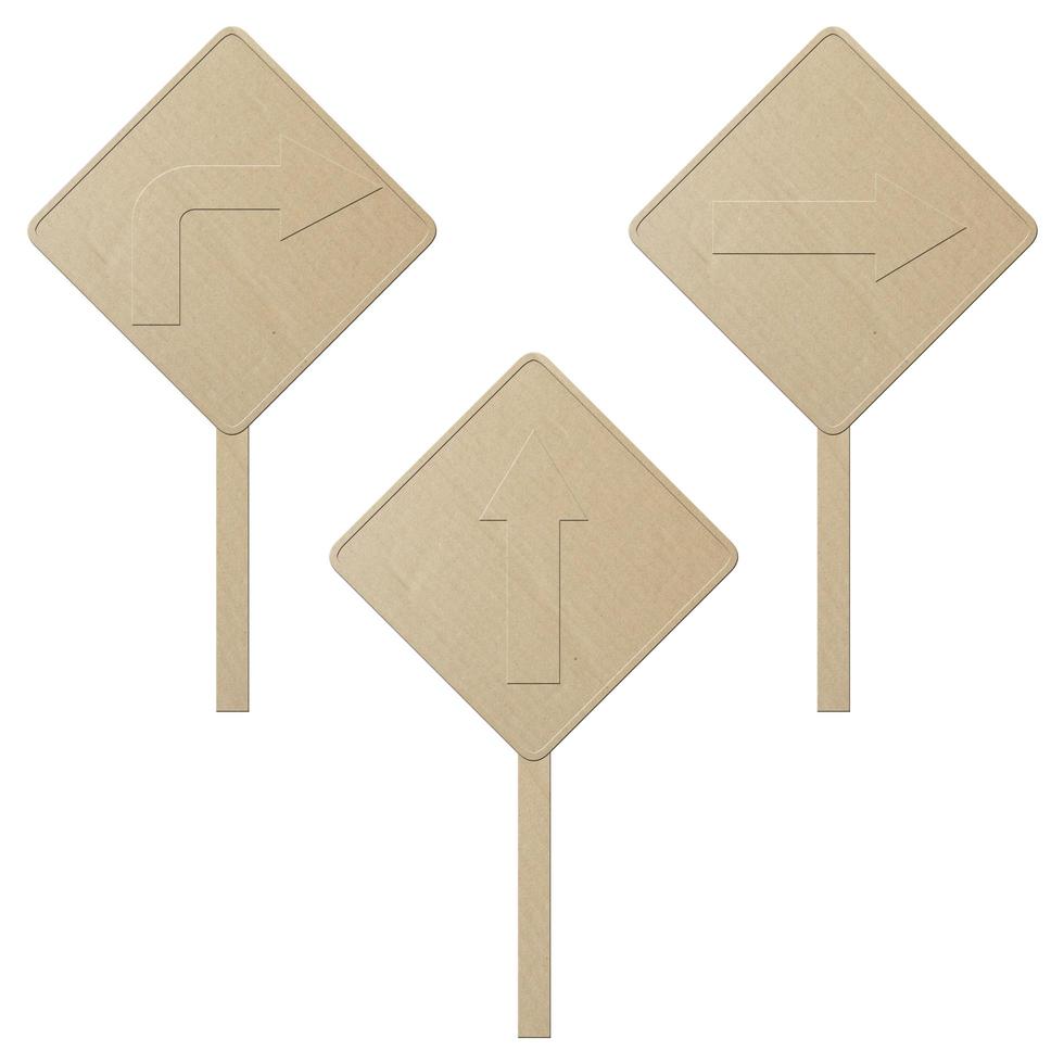 set cardboard navigation arrows on a white background , road sign photo
