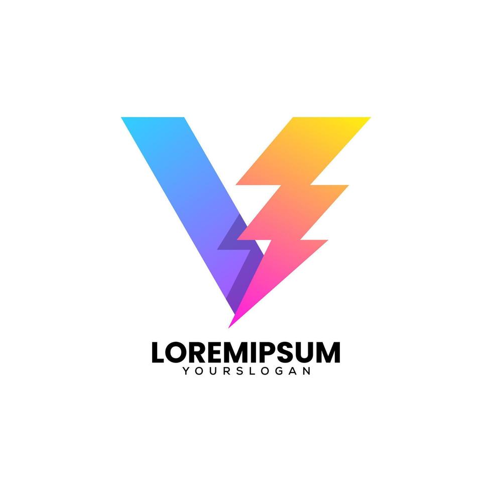 letter v bolt logo design vector