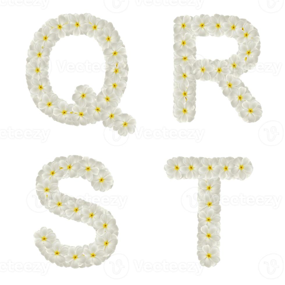 Letters made of tropical flowers frangipani isolated ,QRST photo