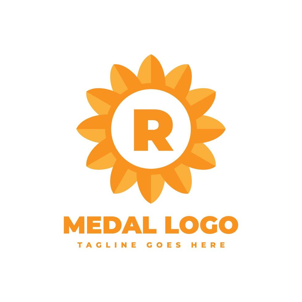 letter R flower medal vector logo design element