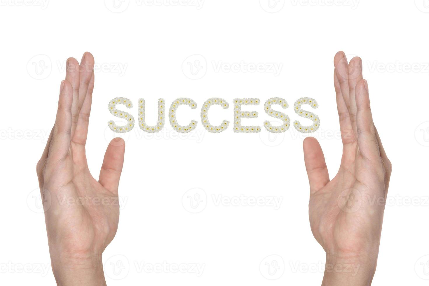 Success in hand isolated on white , successful business idea photo