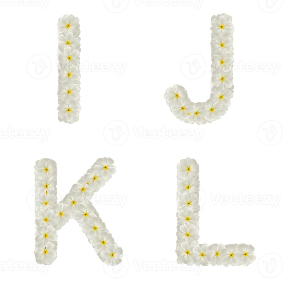 Letters made of tropical flowers frangipani isolated ,IJKL photo