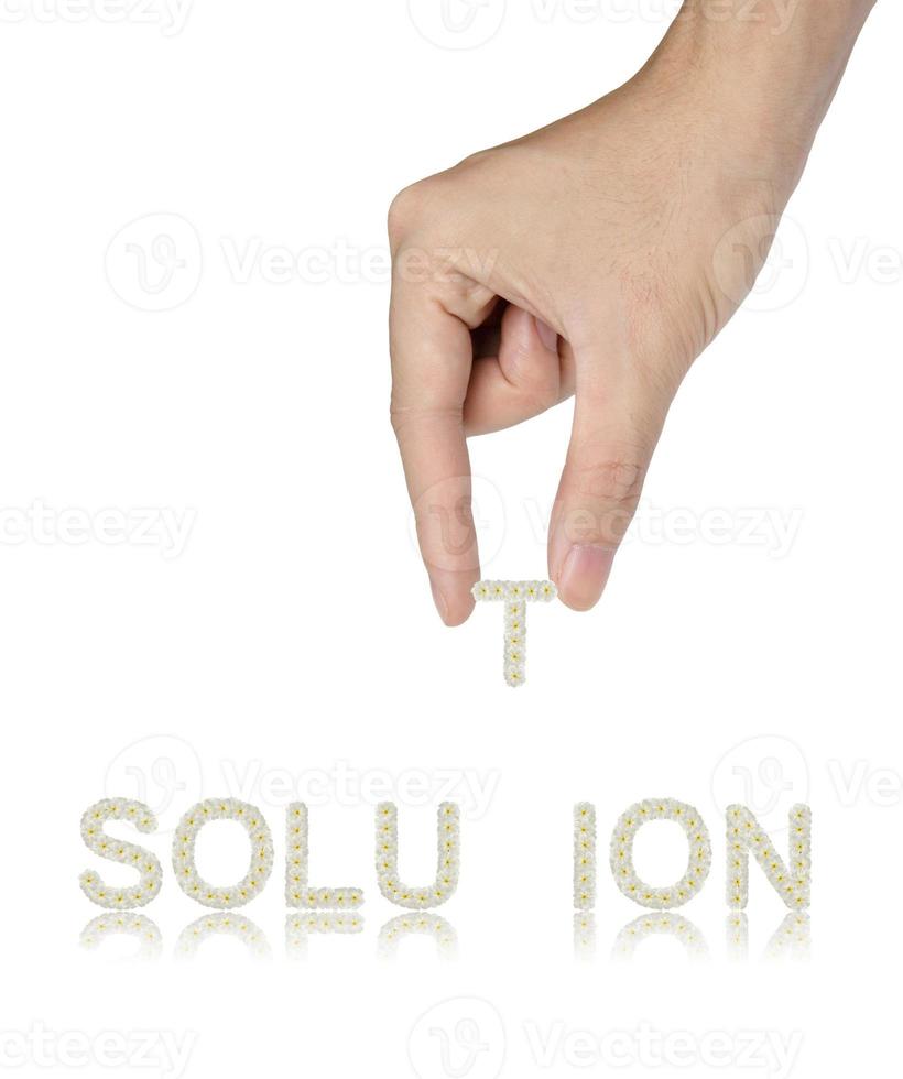 Hand and word made from Frangipani flowers Solution, business concept, isolated photo