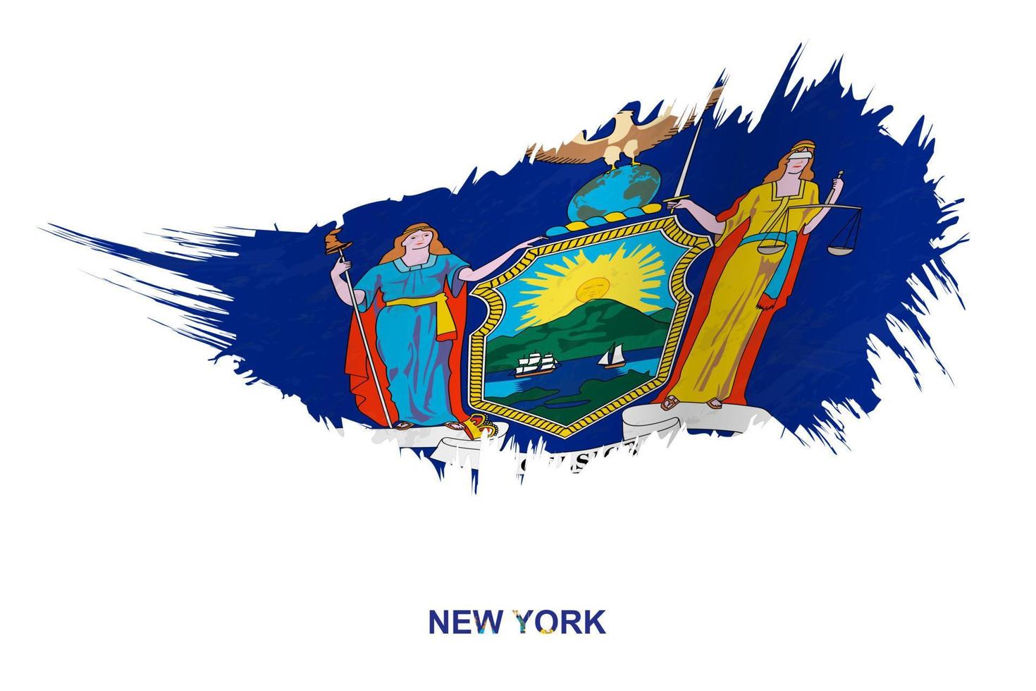 Flag of New York state in grunge style with waving effect. vector