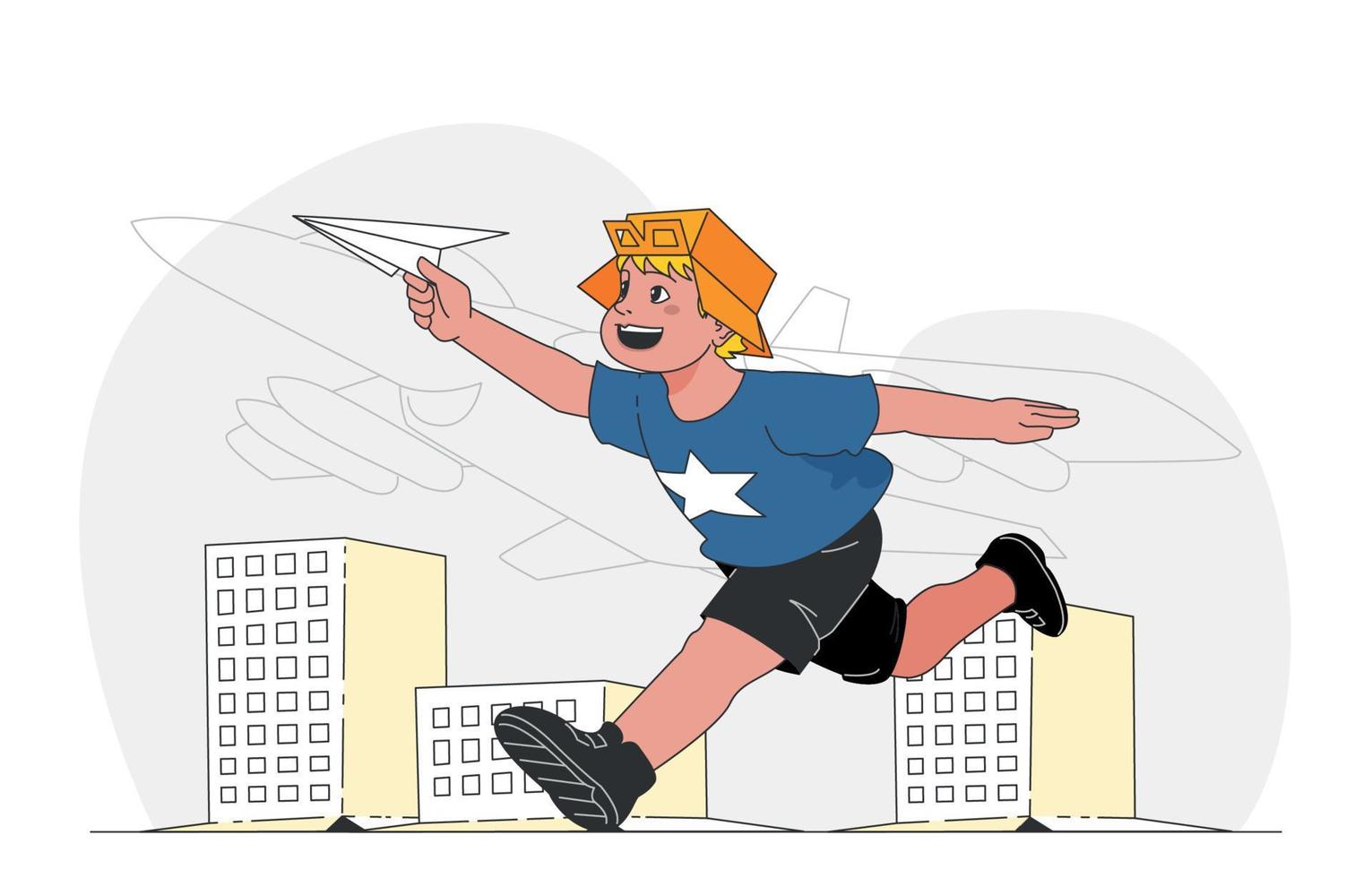 Boy Playing Paper Airplanes on Happy Children's Day vector