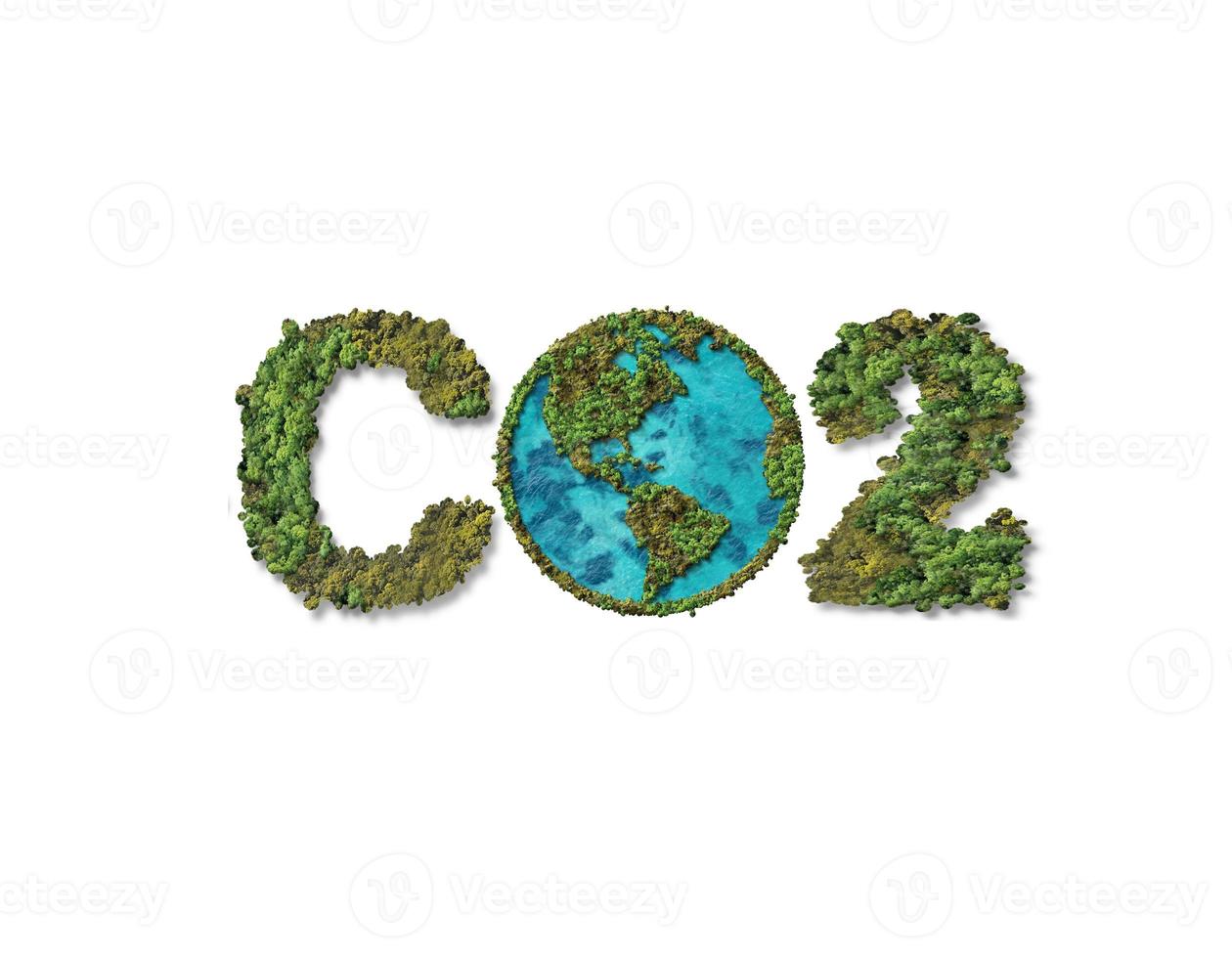 co2 - aumentando día a día. diseño de concepto de co2 con fondo de ilustración 3d de globo verde. calentamiento global foto