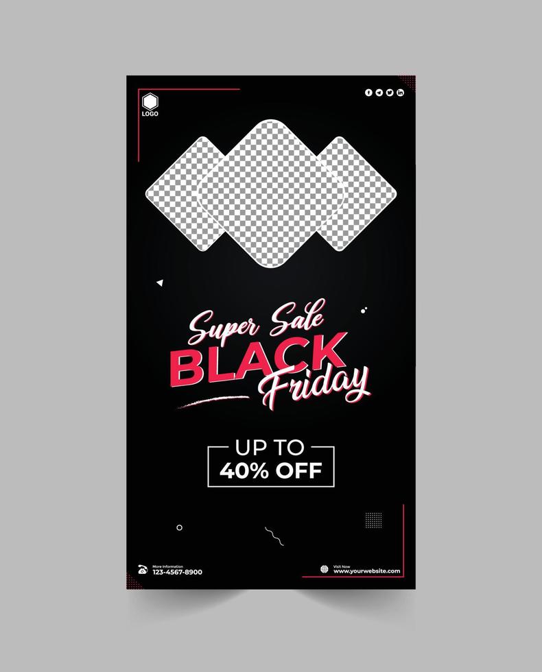 diseño de plantilla de banner de historia de instagram y facebook de super venta de viernes negro vector