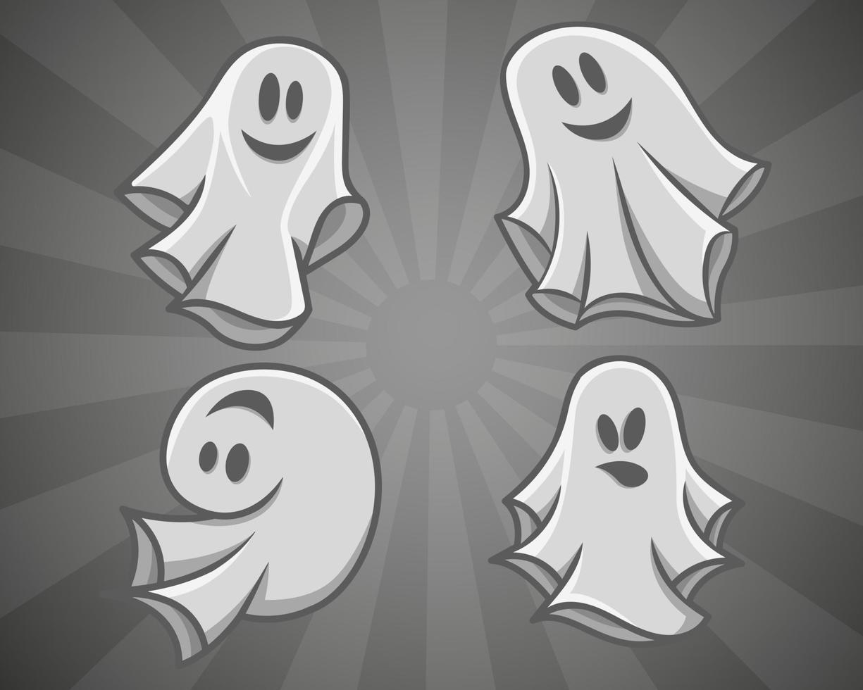 set of halloween flying ghost vector