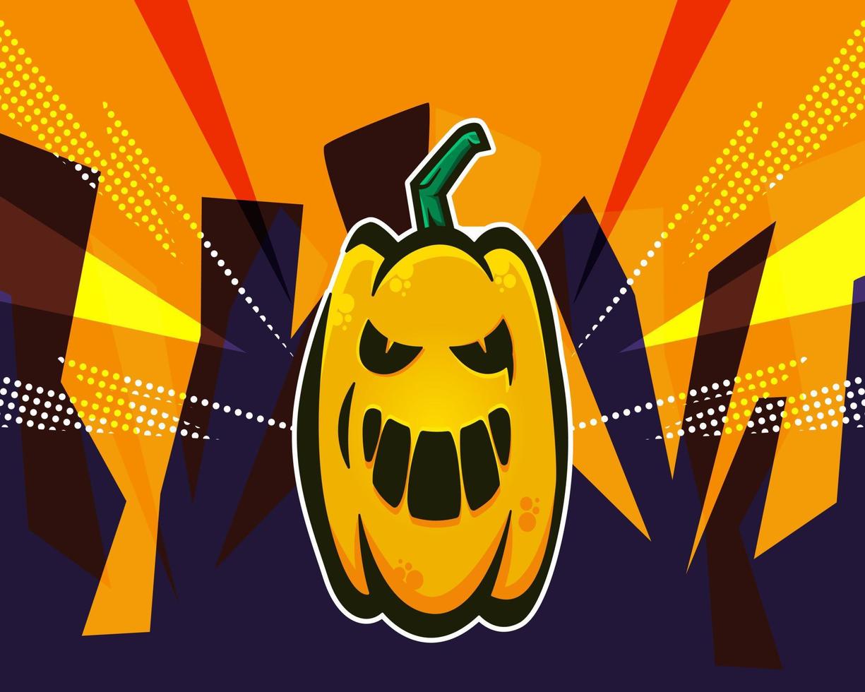 pose de pegatina de calabaza de halloween con plantilla de vector de fondo de estilo cómico