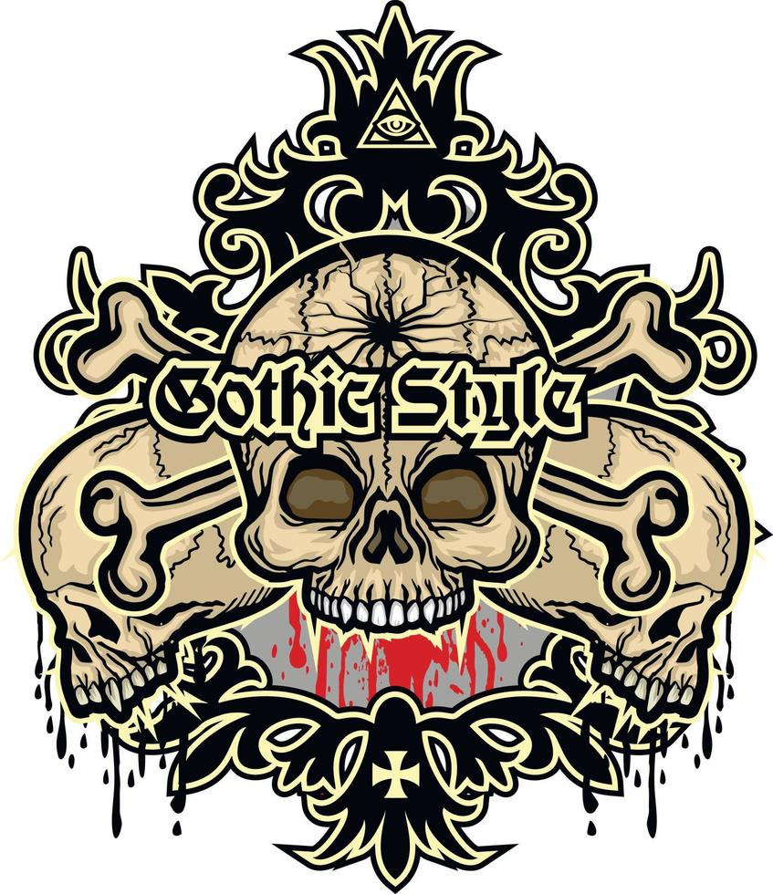 Signo gótico con calavera, camisetas de diseño vintage grunge vector