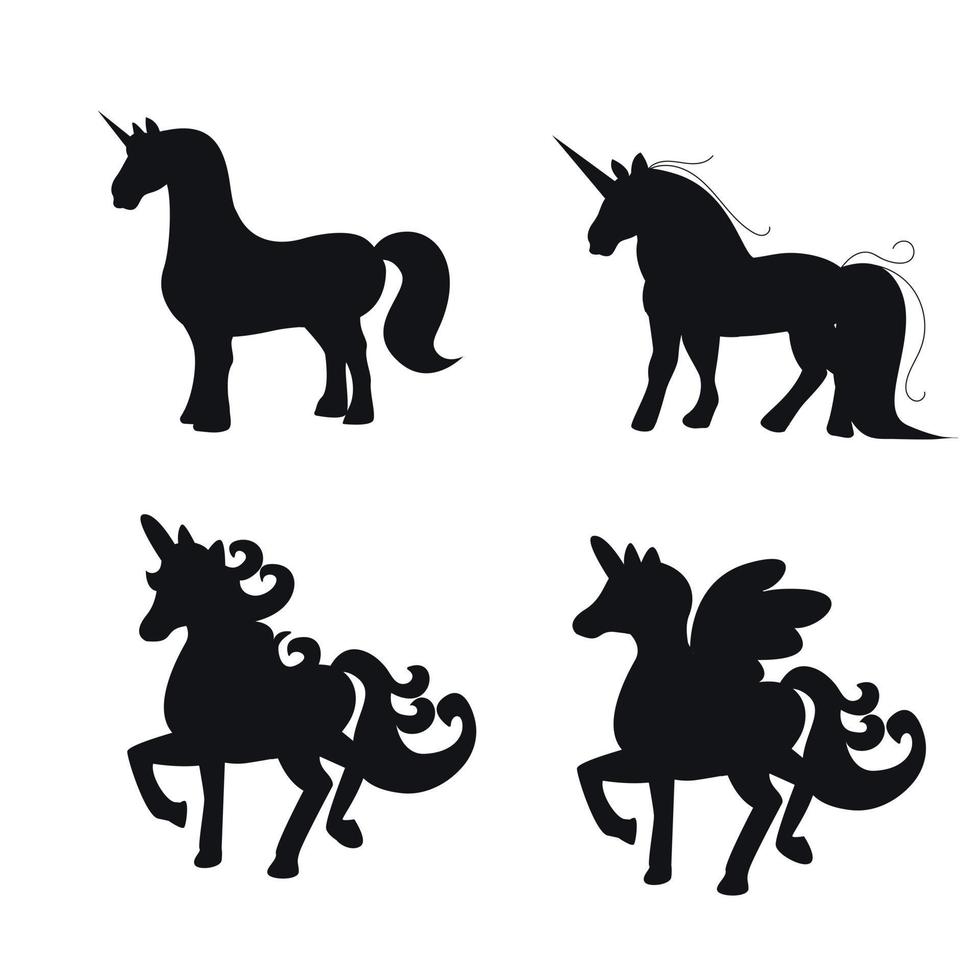 Set of unicorn horse silhouettes vector