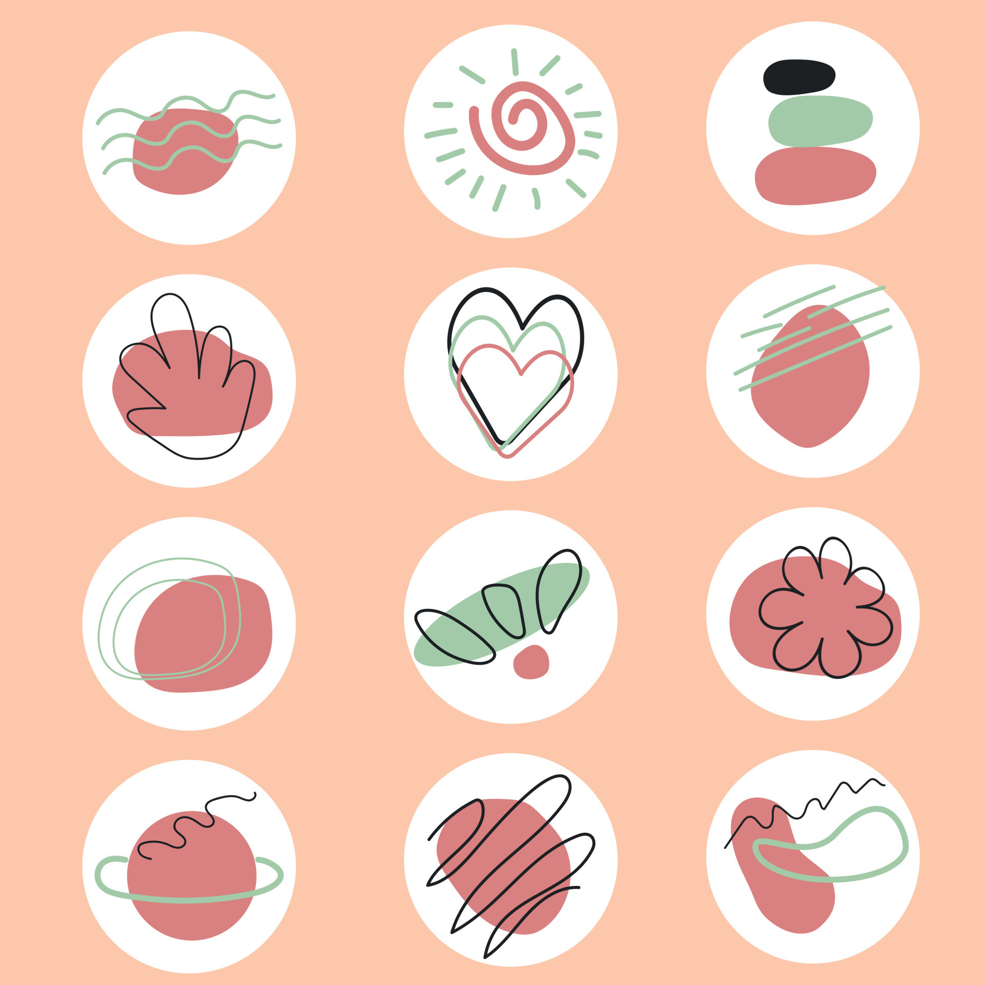 Instagram highlight icons in pink, boho style, pattern. Heart, sun, flower,  planet. Highlights. Story Highlight Covers. 13403010 Vector Art at Vecteezy