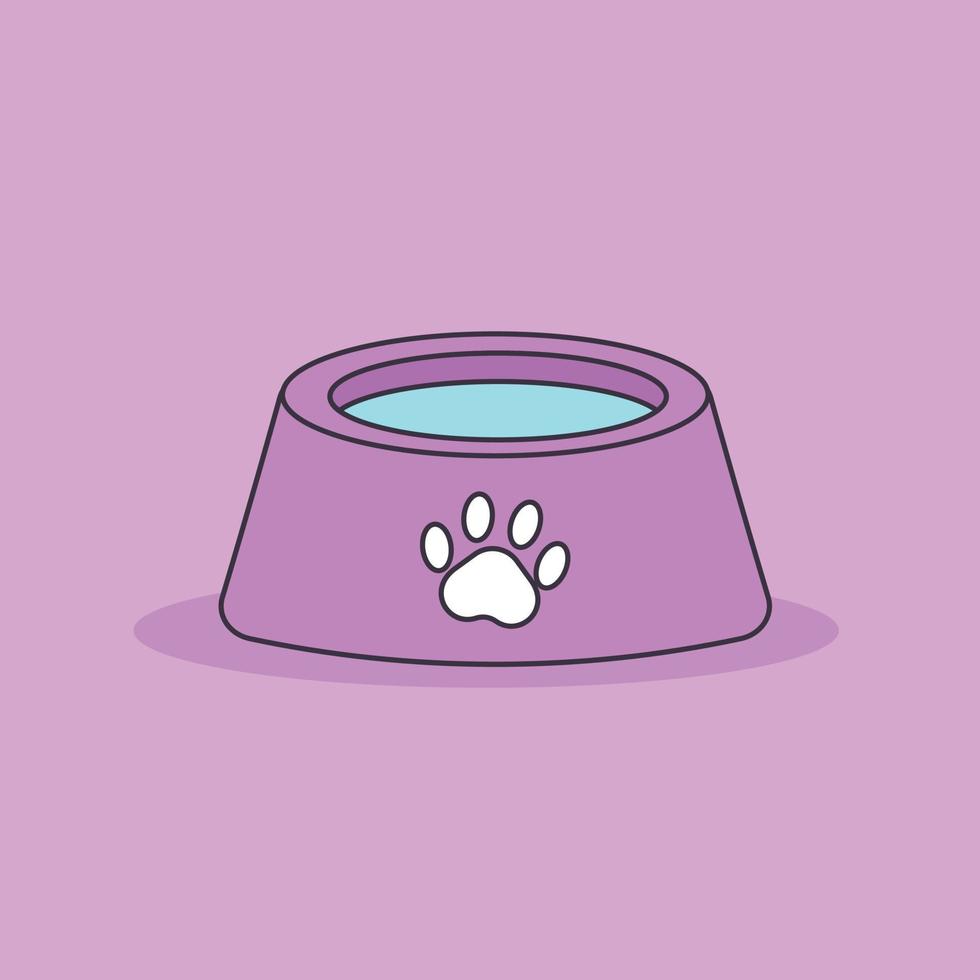 Bowl of pet food on lilac background. Vector illustration