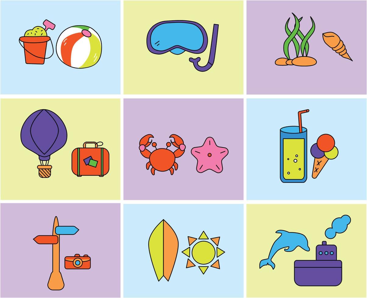 Set of summer icons. Summer, vacation, sea. vector
