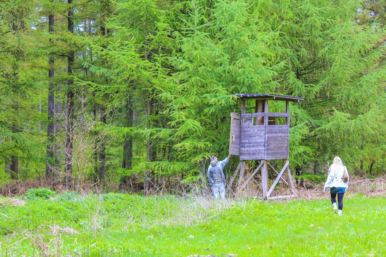 Cuxhaven Lower Saxony Germany 2013 Watchtower shooting range in the forest by the field Germany. photo