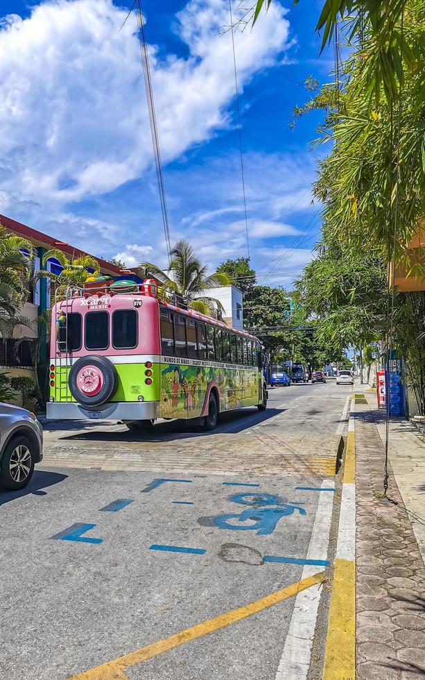 Playa del Carmen Quintana Roo Mexico 2022 Various colorful buses bus Playa del Carmen Mexico. photo